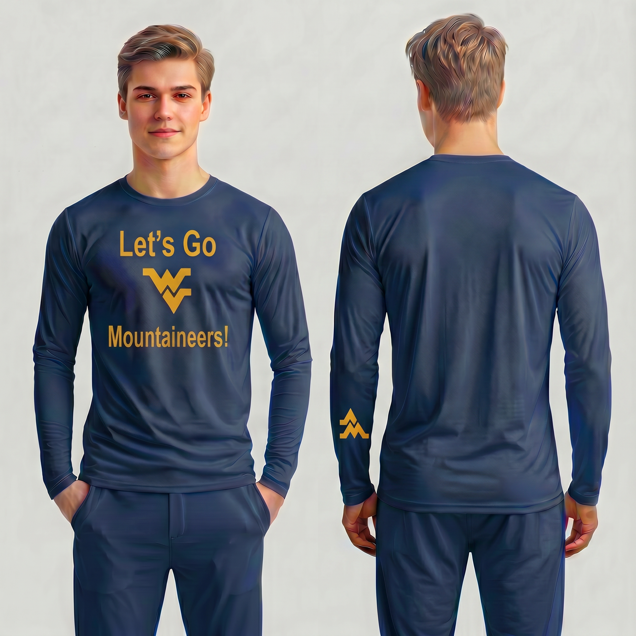 Licensed Men's/Unisex WVU Blue | Cooling Performance Long Sleeve Tee | “Let's Go Mountaineers!” by Sassy Foot Fashion