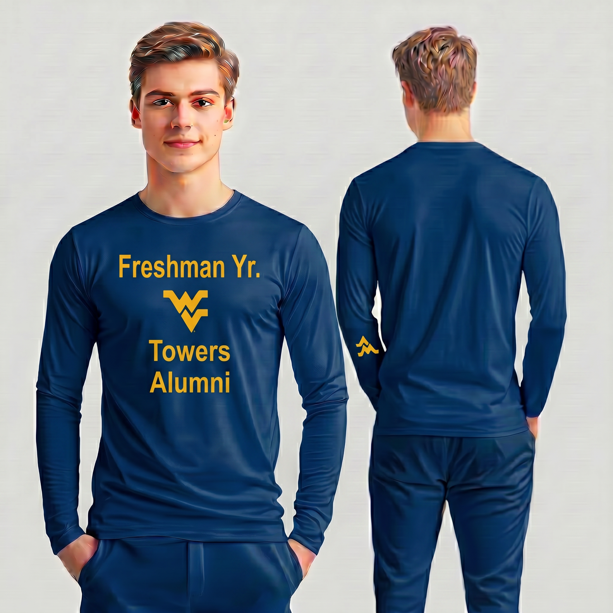 Licensed Men's/Unisex WVU Blue | Cooling Performance Long Sleeve Tee | “Freshman Yr. Towers Alumni” by Sassy Foot Fashion