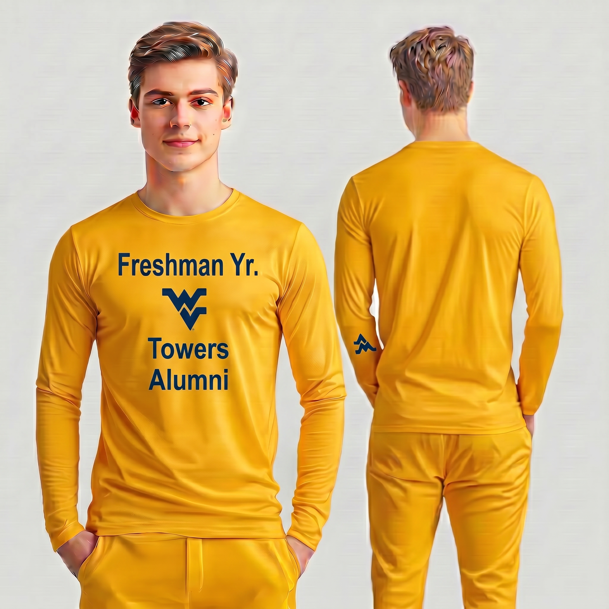 Licensed Men's/Unisex WVU Gold | Cooling Performance Long Sleeve Tee | “Freshman Yr. Towers Alumni” by Sassy Foot Fashion