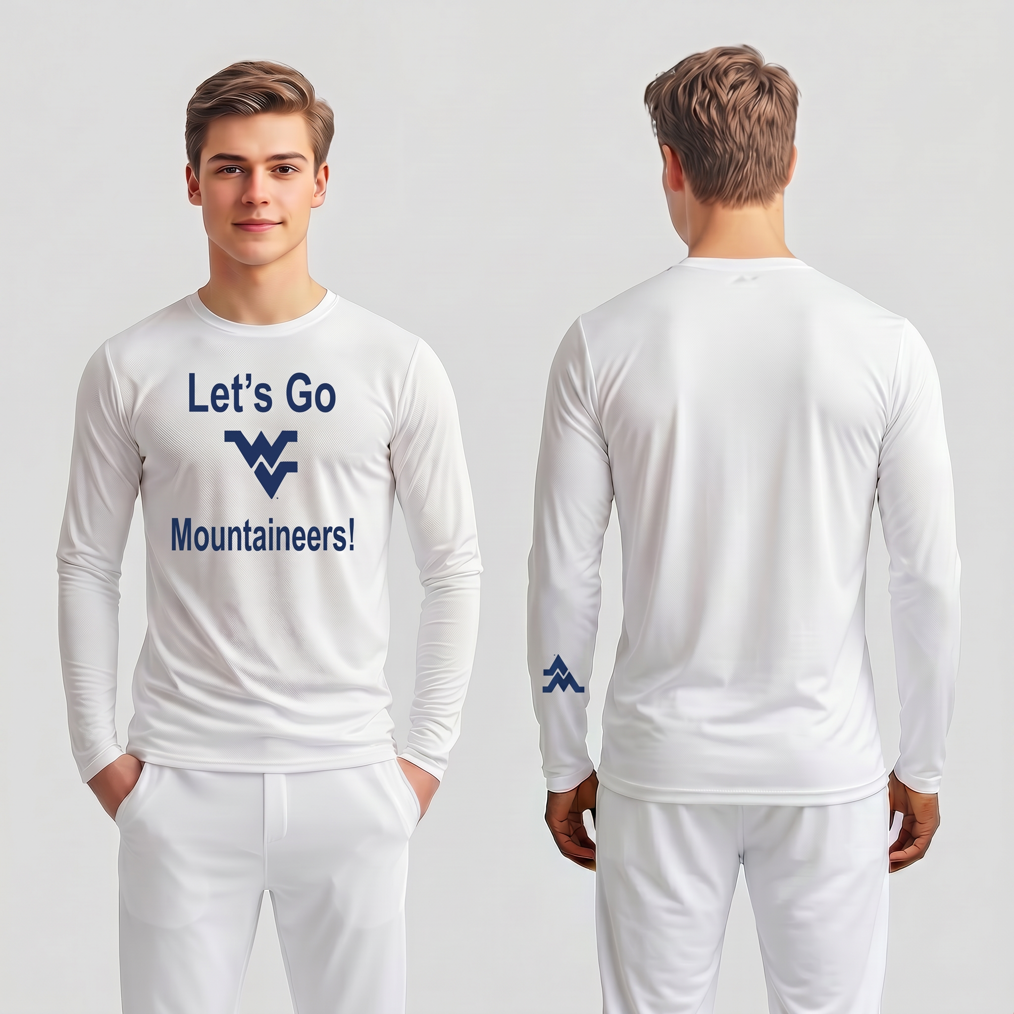 Licensed Men's/Unisex WVU White | Cooling Performance Long Sleeve Tee | “Let's Go Mountaineers!” by Sassy Foot Fashion