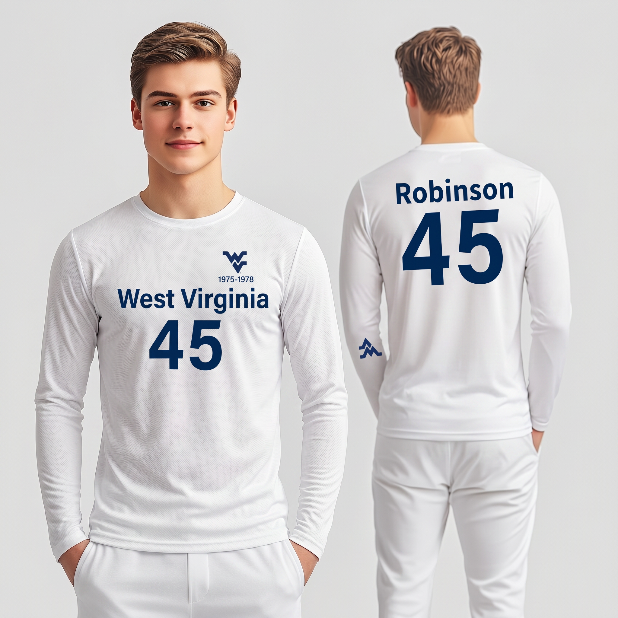 Licensed Men's/Unisex WVU White | Cooling Performance Long Sleeve Tee | Maurice "Mo" Robinson by Sassy Foot Fashion