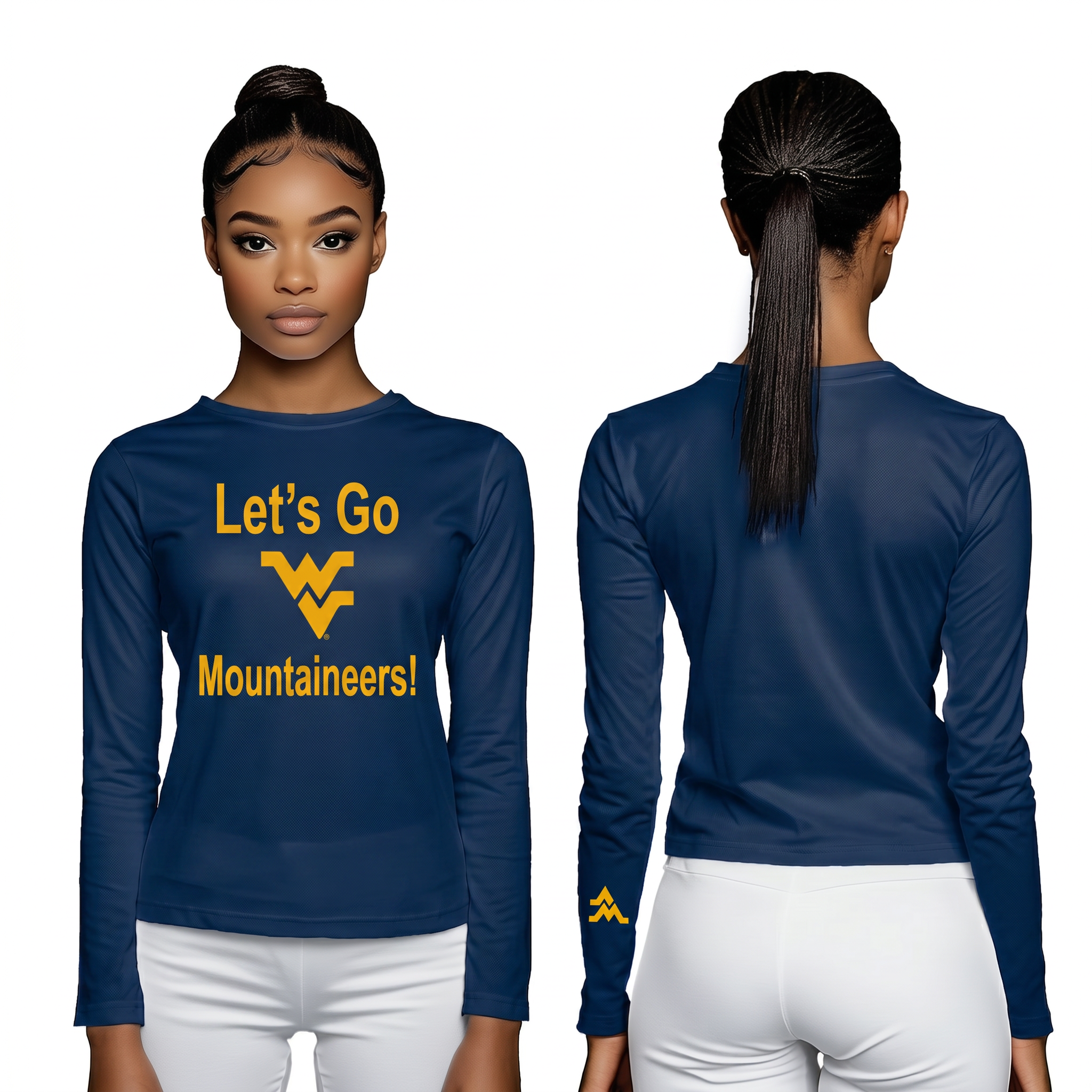 Licensed Women's WVU Blue | Cooling Performance Long Sleeve Tee | “Let's Go Mountaineers!” by Sassy Foot Fashion