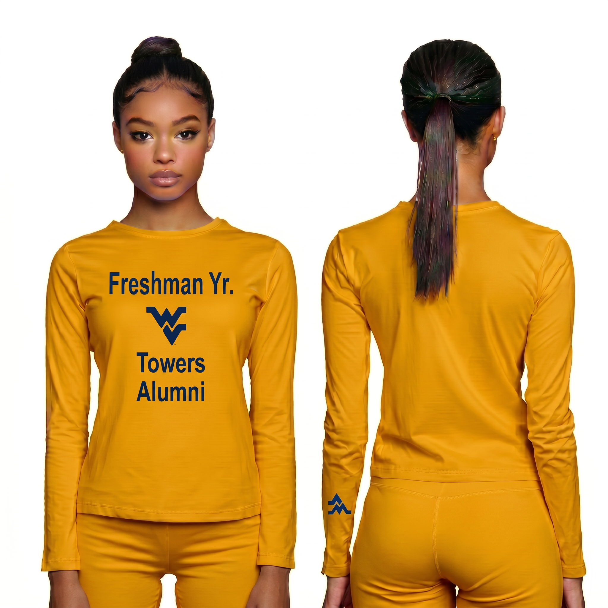 Licensed Women's WVU Gold | Cooling Performance Long Sleeve Tee | “Freshman Yr. Towers Alumni” by Sassy Foot Fashion