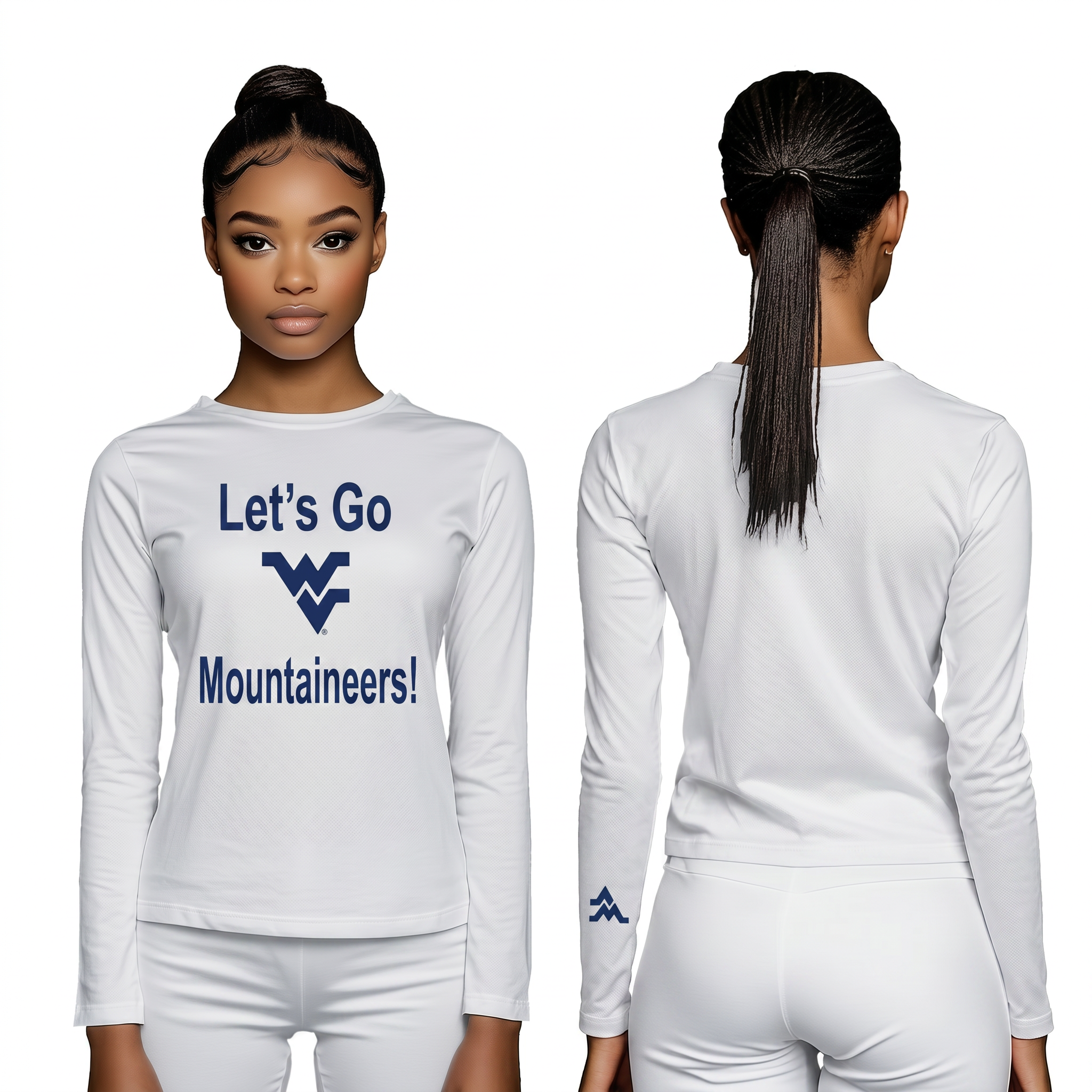 Licensed Women's WVU White | Cooling Performance Long Sleeve Tee | “Let's Go Mountaineers!” by Sassy Foot Fashion