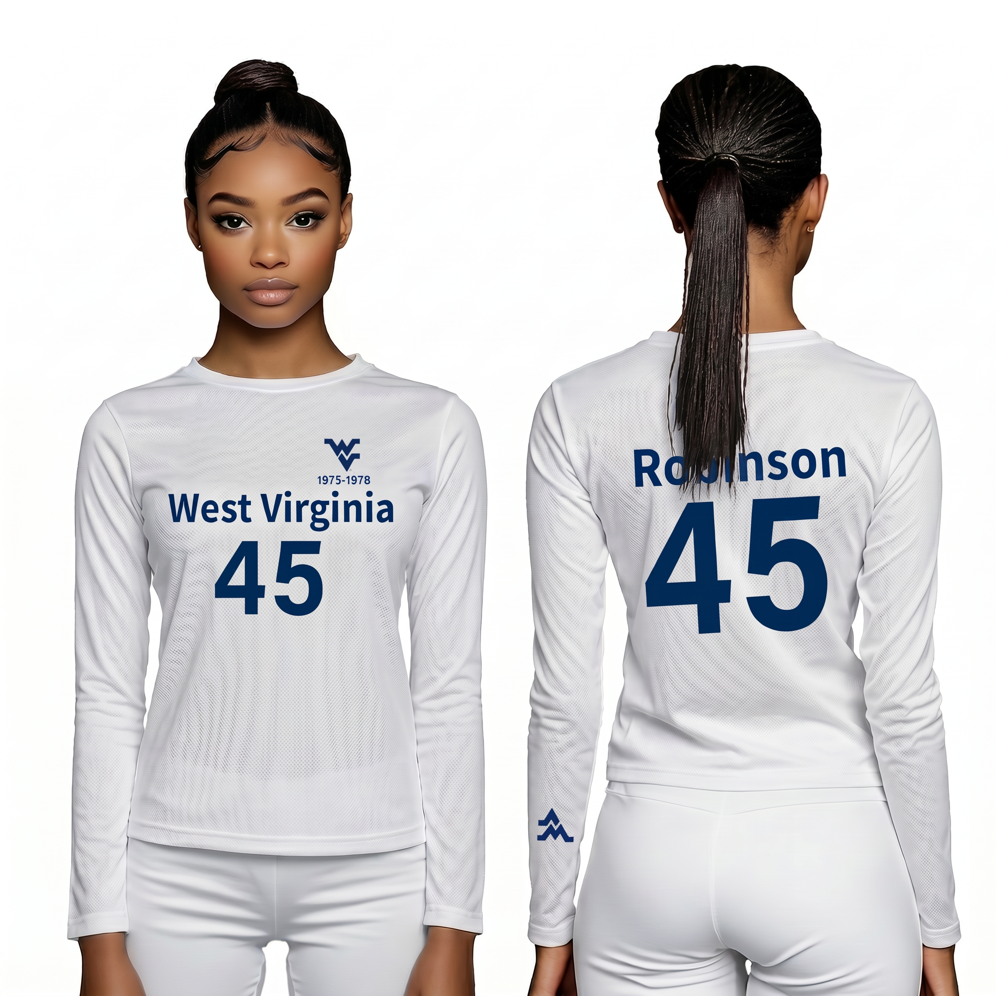 Licensed Women's WVU White | Cooling Performance Long Sleeve Tee | Maurice "Mo" Robinson by Sassy Foot Fashion
