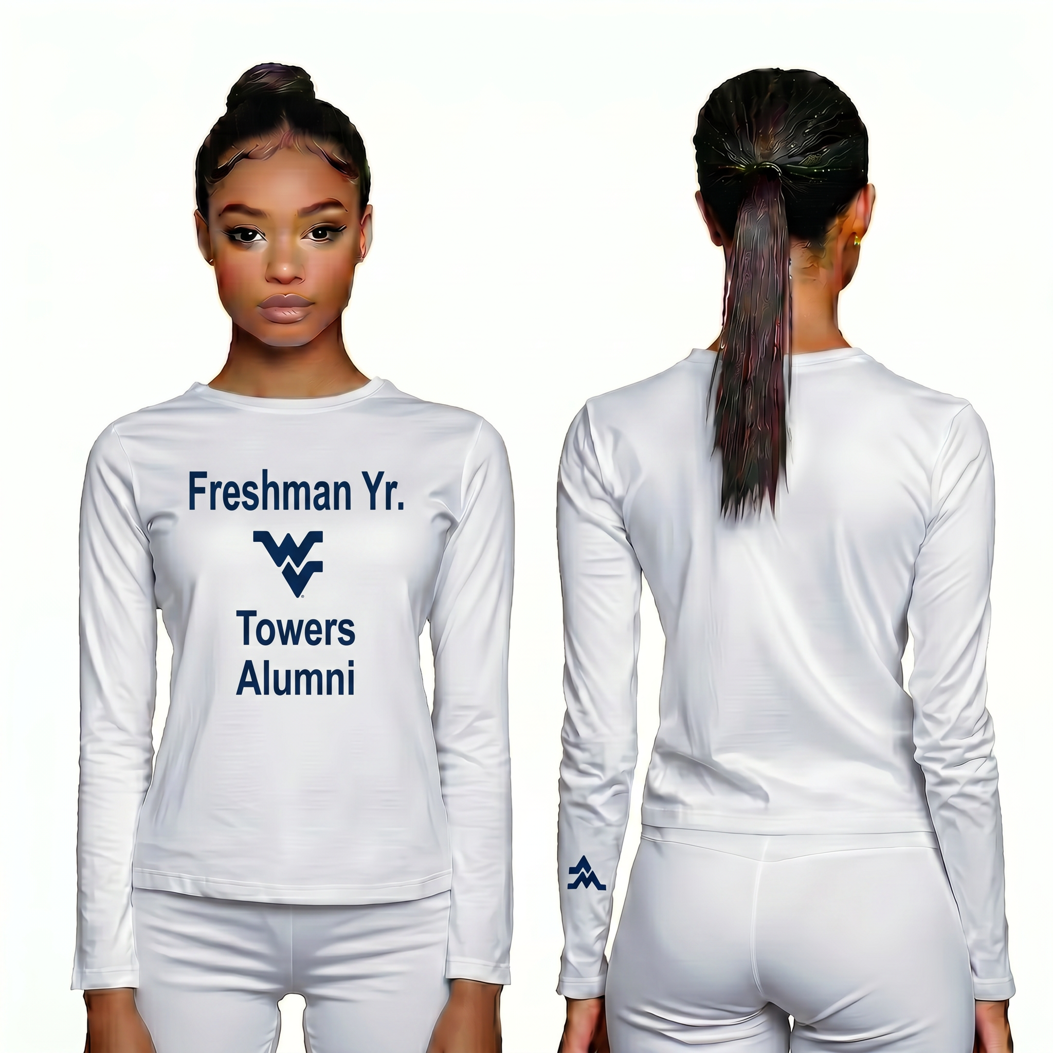 Licensed Women's WVU White | Cooling Performance Long Sleeve Tee | “Freshman Yr. Towers Alumni” by Sassy Foot Fashion