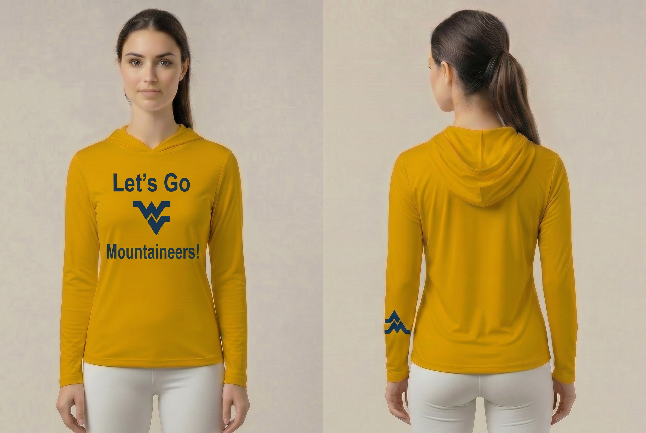 Licensed WVU Gold Cooling Performance Hooded Long Sleeve Tee (Women’s/Unisex) | "Let’s Go Mountaineers!" | Spring/Summer Collection | Sassy Foot Fashion