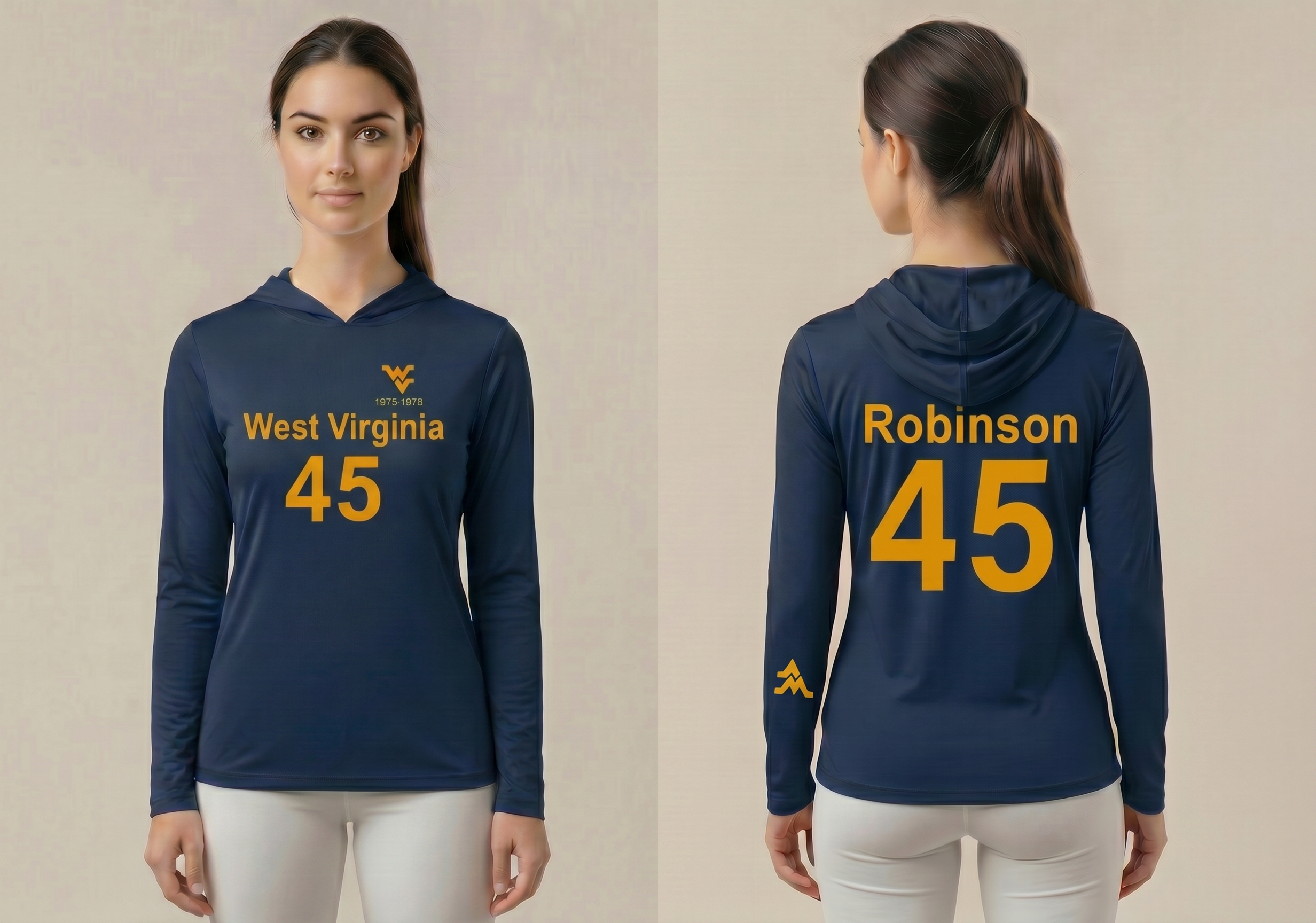 Licensed WVU Blue Cooling Performance Hooded Long Sleeve Tee (Men’s/Unisex) | “Maurice Robinson” | Spring/Summer Collection | Sassy Foot Fashion