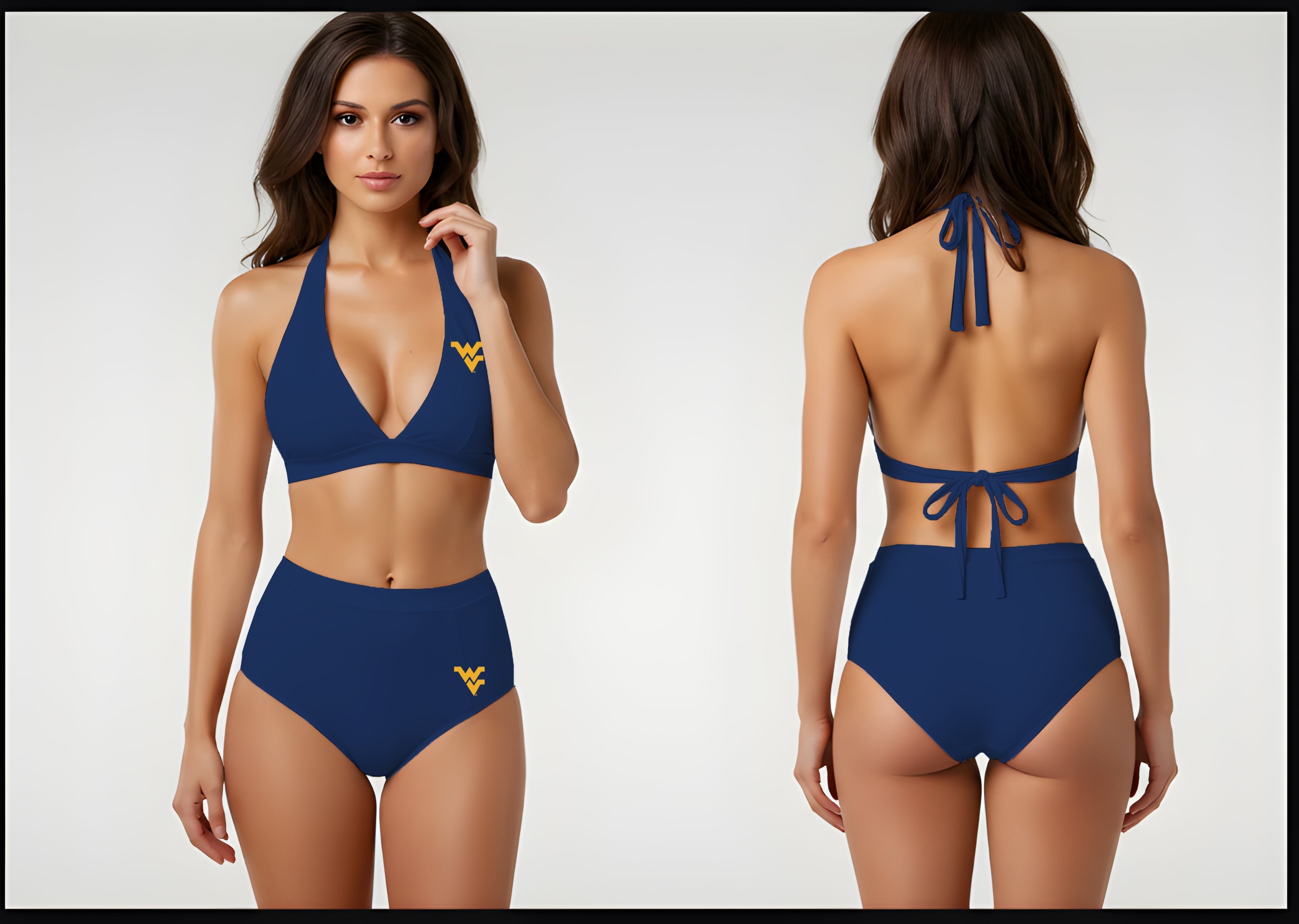 WVU Mountaineers Classic Blue Retro Bikini Set by Sassy Foot Fashion
