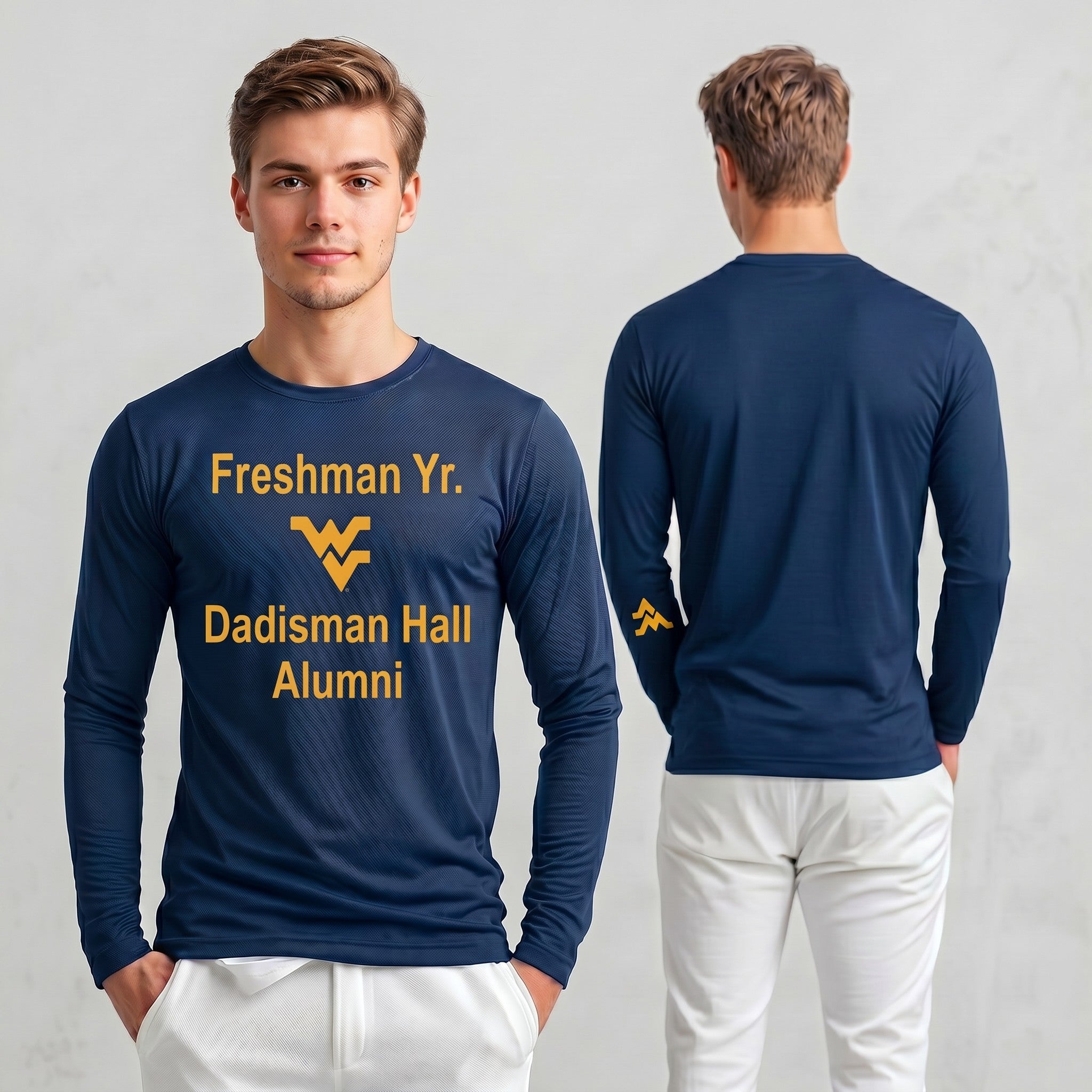 Licensed Men's/Unisex WVU Blue | Cooling Performance Long Sleeve Tee | “Freshman Yr. Dadisman Hall Alumni” by Sassy Foot Fashion