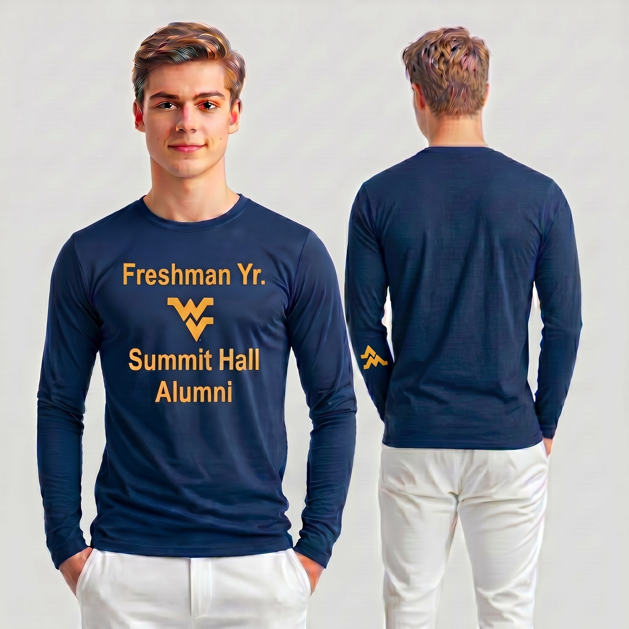 Licensed Men's/Unisex WVU Blue | Cooling Performance Long Sleeve Tee | “Freshman Yr. Summit Hall Alumni” by Sassy Foot Fashion