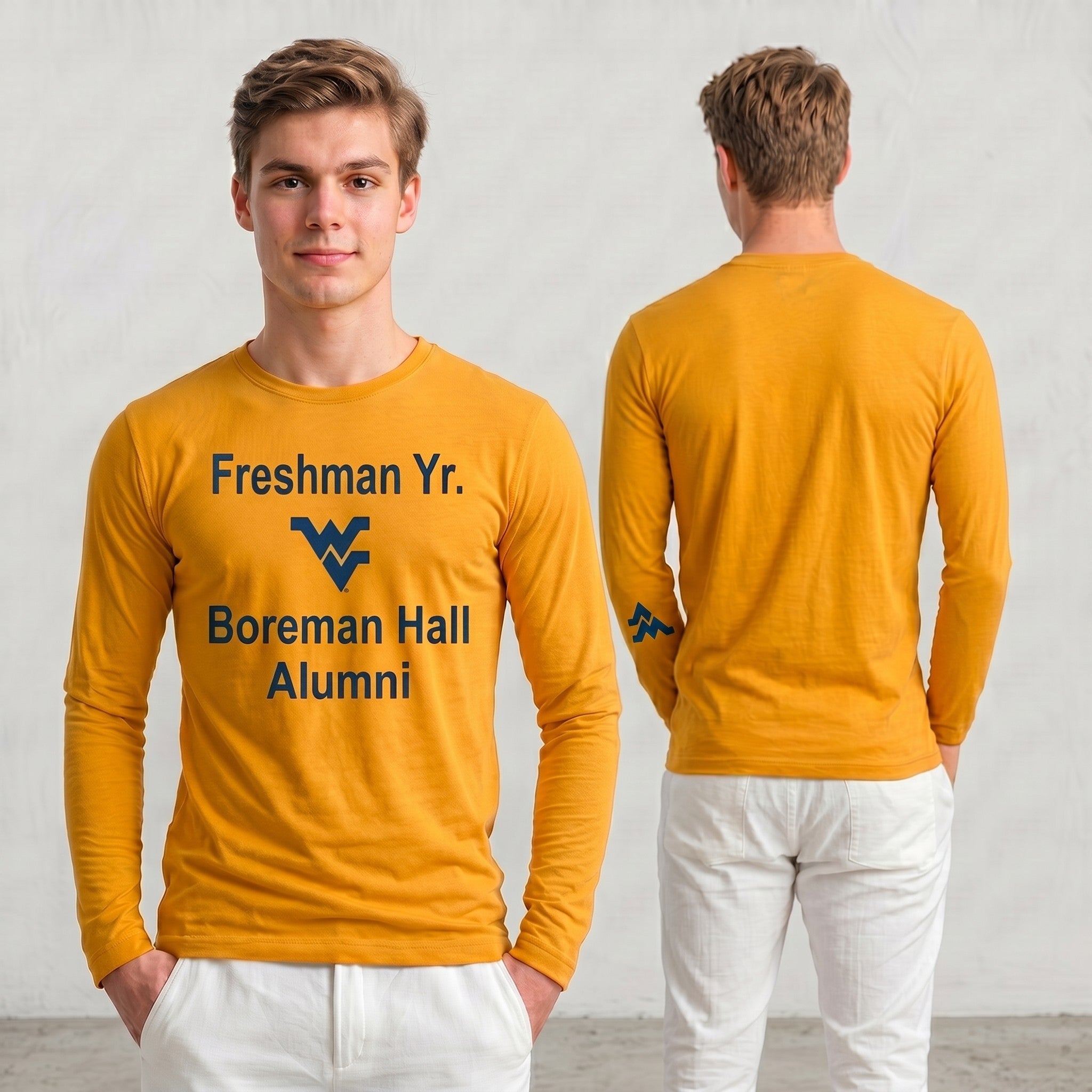Licensed Men's/Unisex WVU Gold | Cooling Performance Long Sleeve Tee | “Freshman Yr. Boreman Hall Alumni” by Sassy Foot Fashion