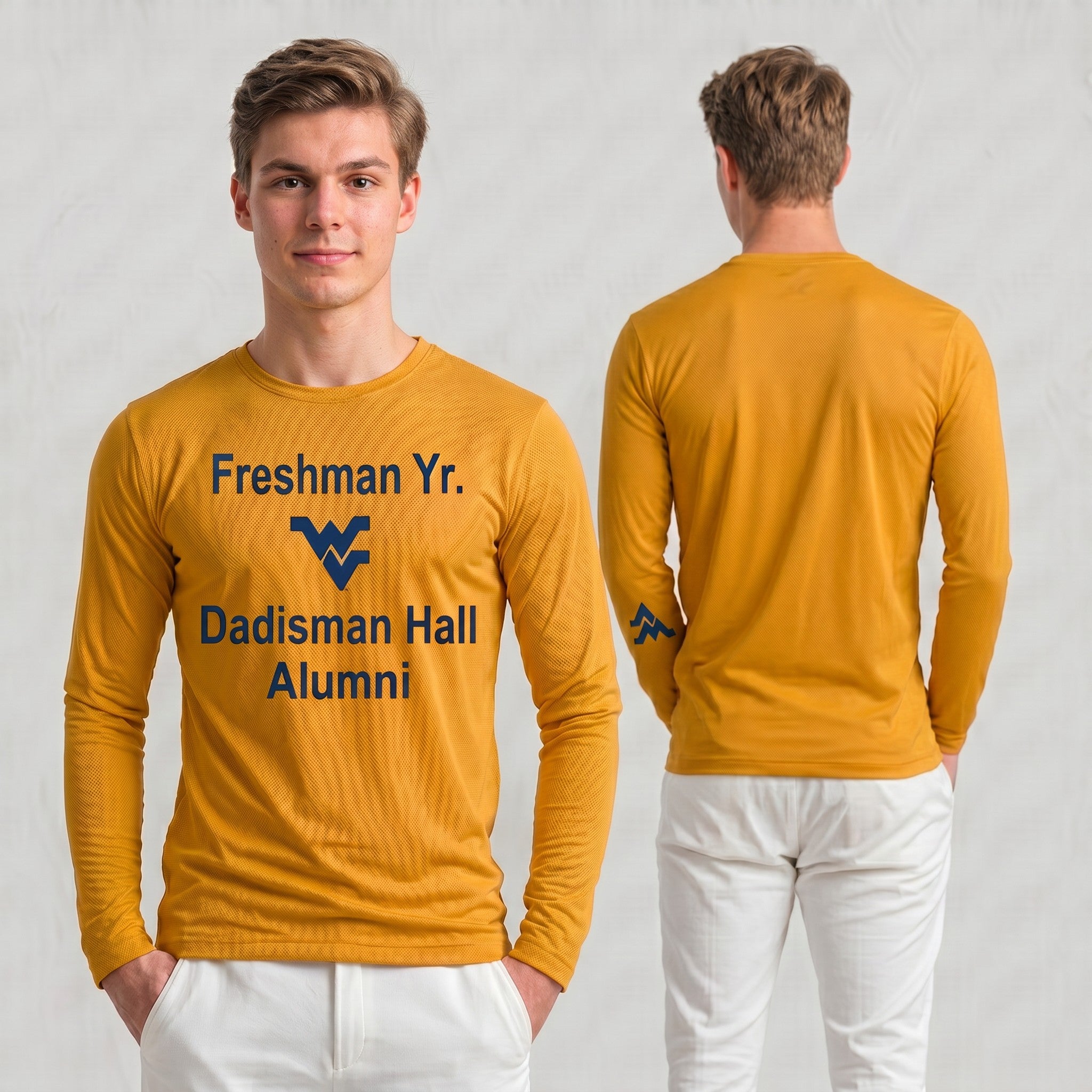 Licensed Men's/Unisex WVU Gold | Cooling Performance Long Sleeve Tee | “Freshman Yr. Dadisman Hall Alumni” by Sassy Foot Fashion