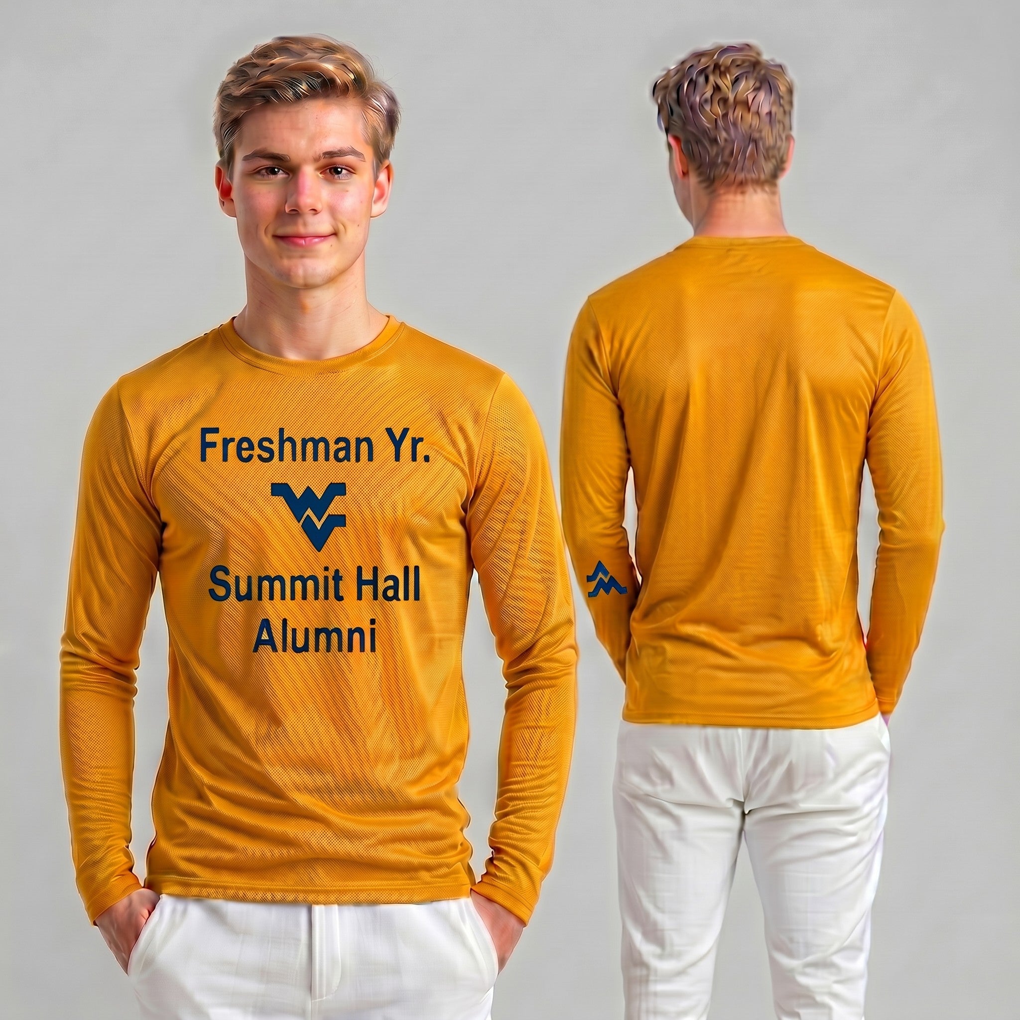 Licensed Men's/Unisex WVU Gold | Cooling Performance Long Sleeve Tee | “Freshman Yr. Summit Hall Alumni” by Sassy Foot Fashion