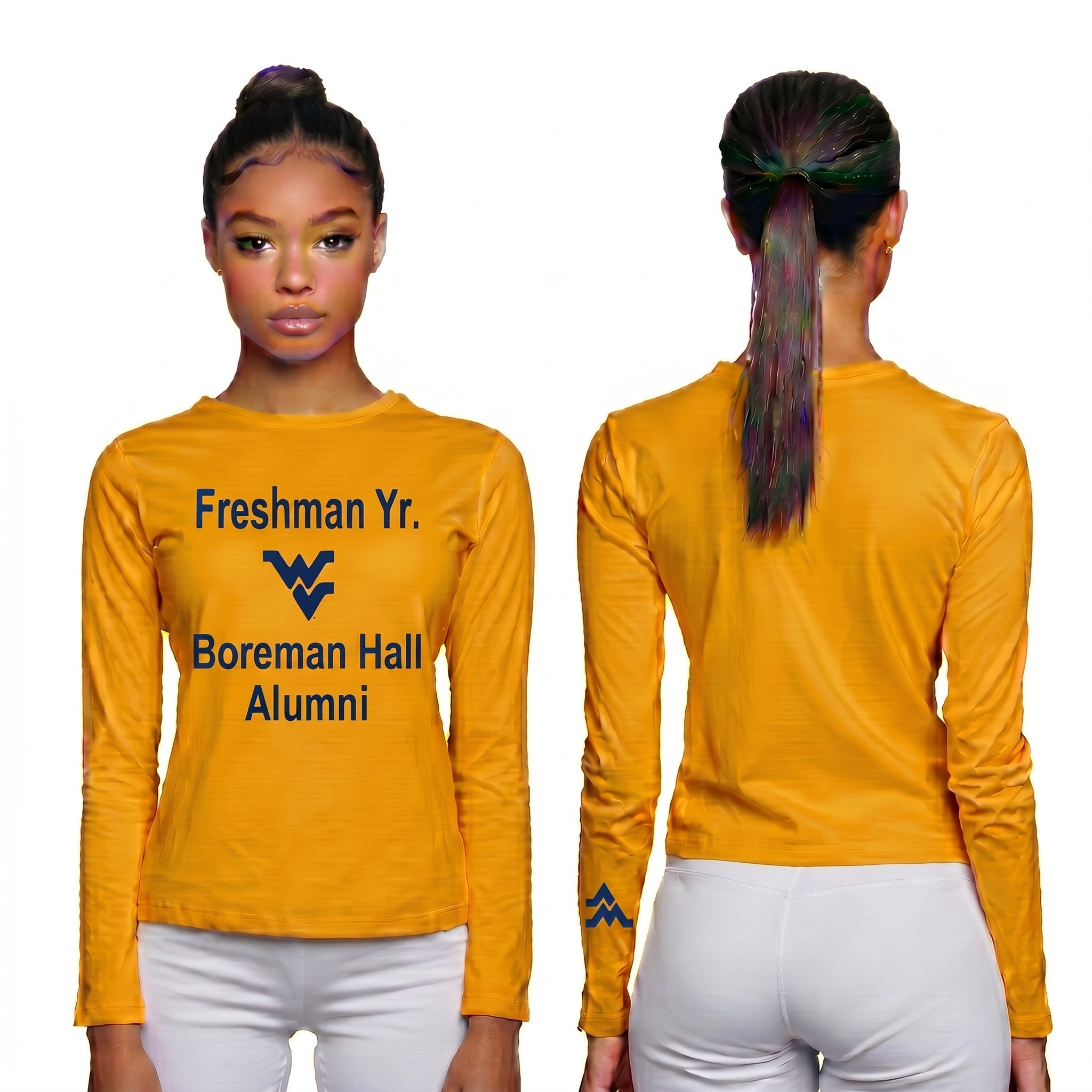 Licensed Women's WVU Gold | Cooling Performance Long Sleeve Tee | “Freshman Yr. Boreman Hall Alumni” by Sassy Foot Fashion