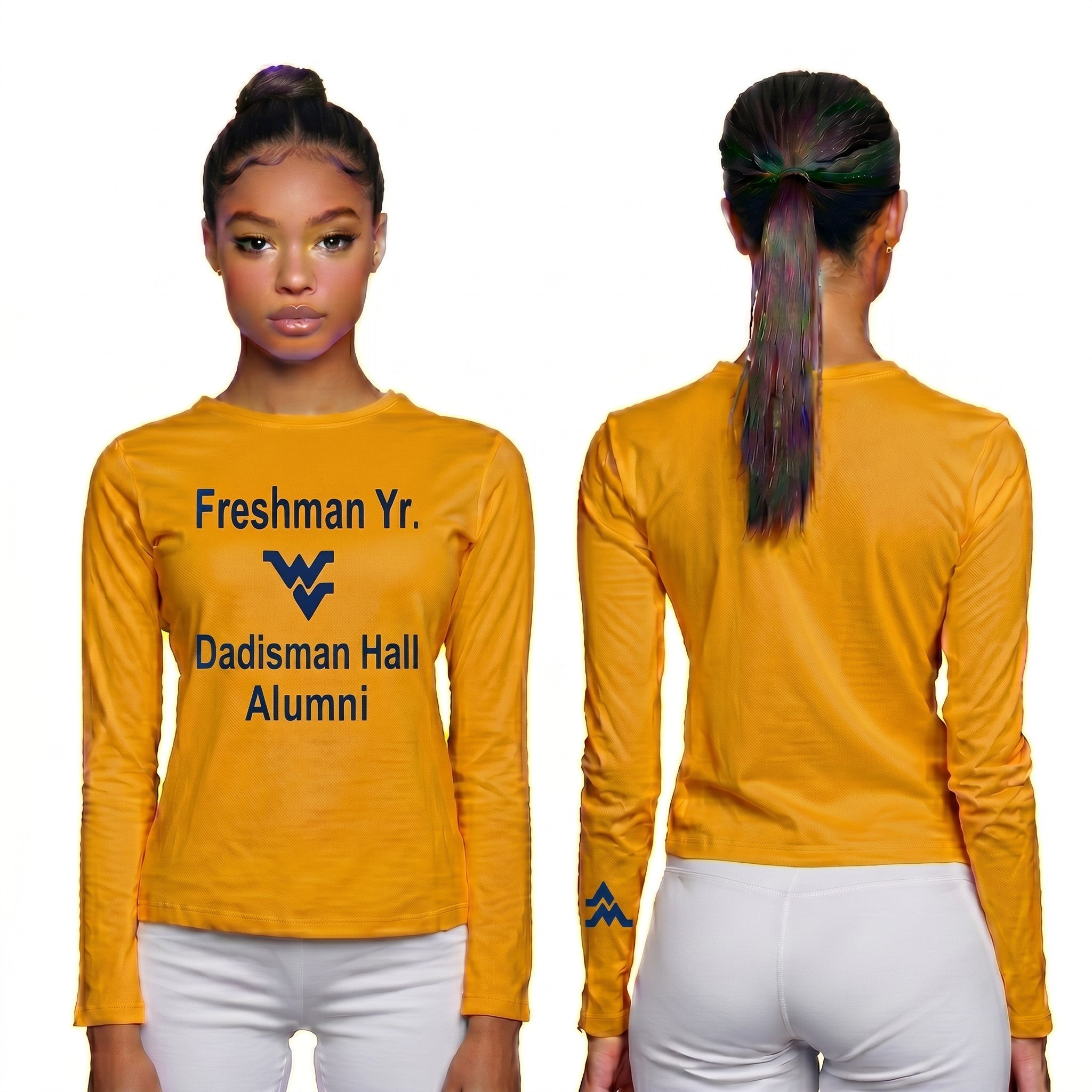 Licensed Women's WVU Gold | Cooling Performance Long Sleeve Tee | “Freshman Yr. Dadisman Hall Alumni” by Sassy Foot Fashion