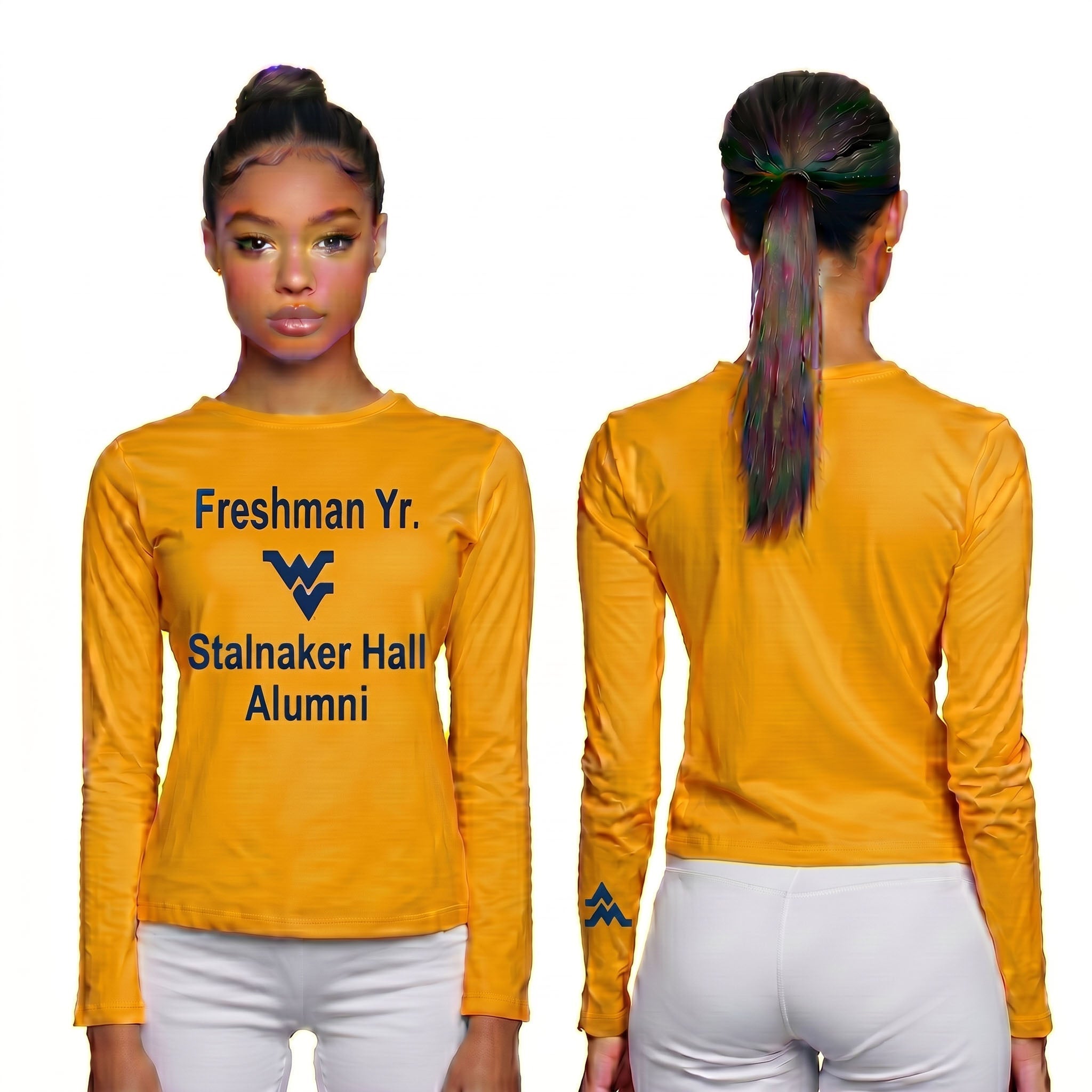 Licensed Women's WVU Gold | Cooling Performance Long Sleeve Tee | “Freshman Yr. Stalnaker Hall Alumni” by Sassy Foot Fashion