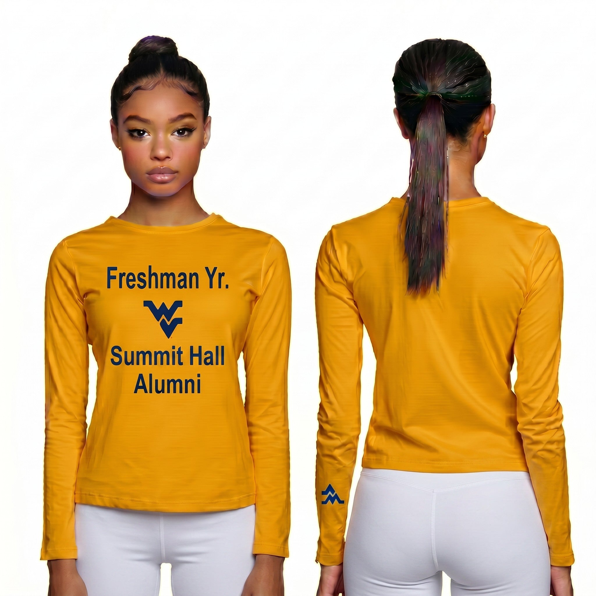 Licensed Women's WVU Gold | Cooling Performance Long Sleeve Tee | “Freshman Yr. Summit Hall Alumni” by Sassy Foot Fashion