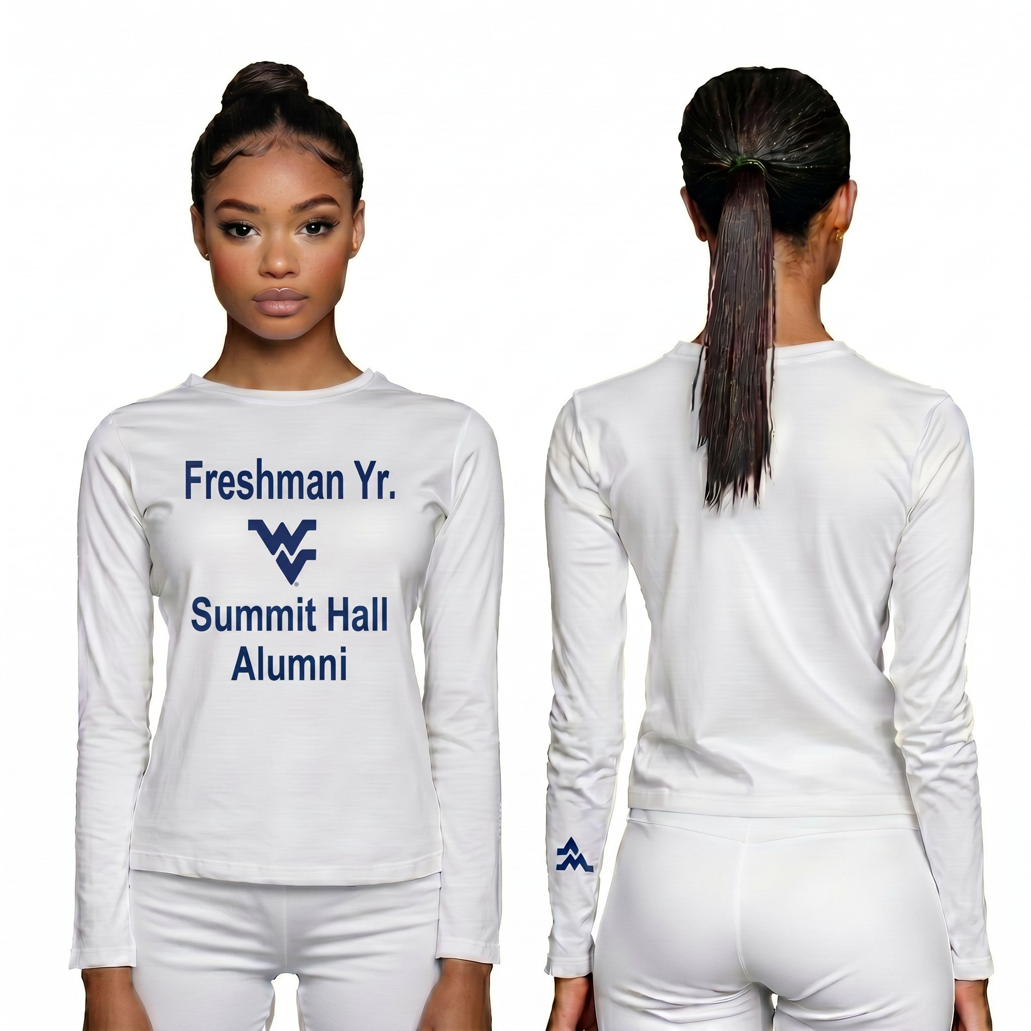 Licensed Women's WVU White | Cooling Performance Long Sleeve Tee | “Freshman Yr. Summit Hall Alumni” by Sassy Foot Fashion