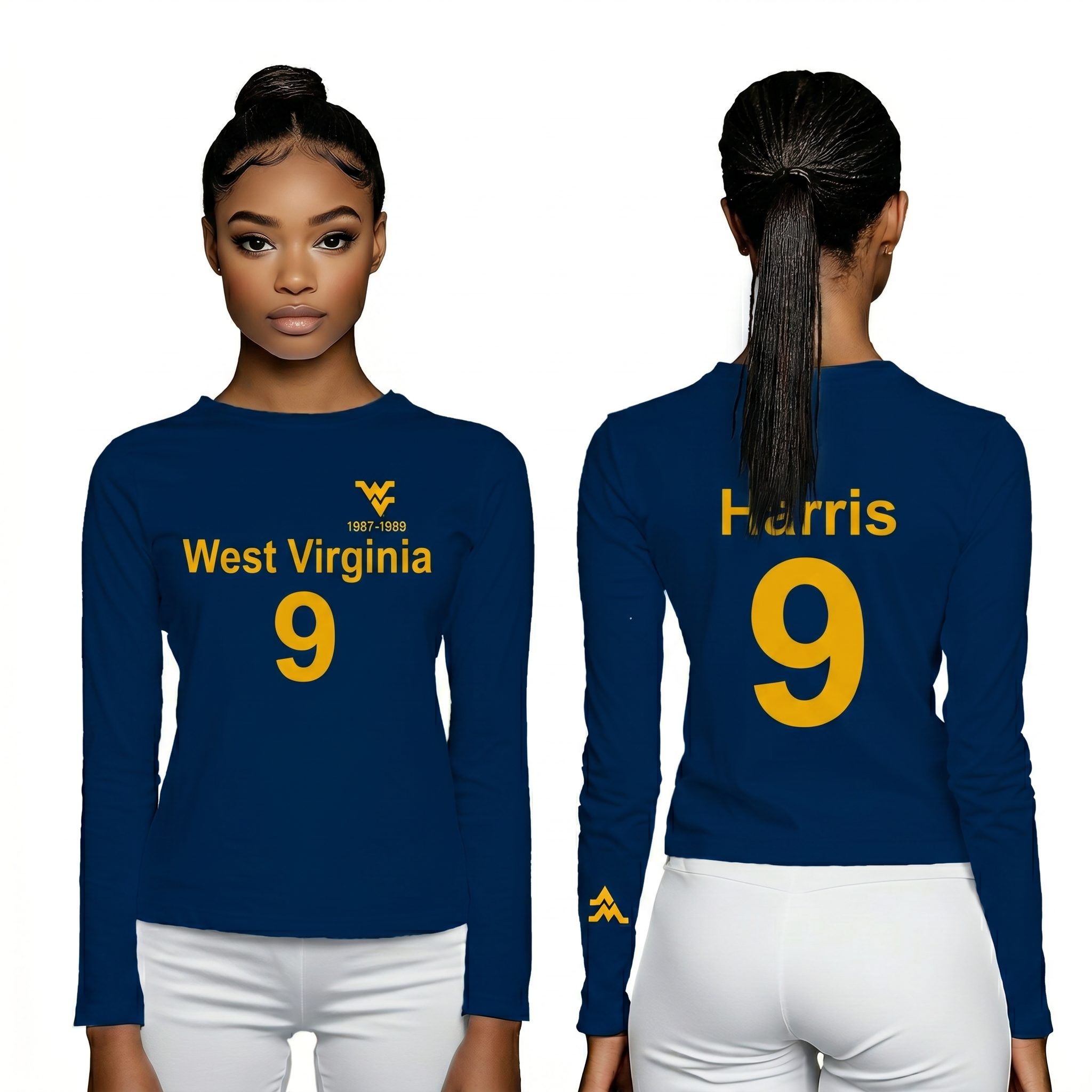 Licensed Women's WVU Blue | Cooling Performance Long Sleeve Tee | “Major Harris” by Sassy Foot Fashion