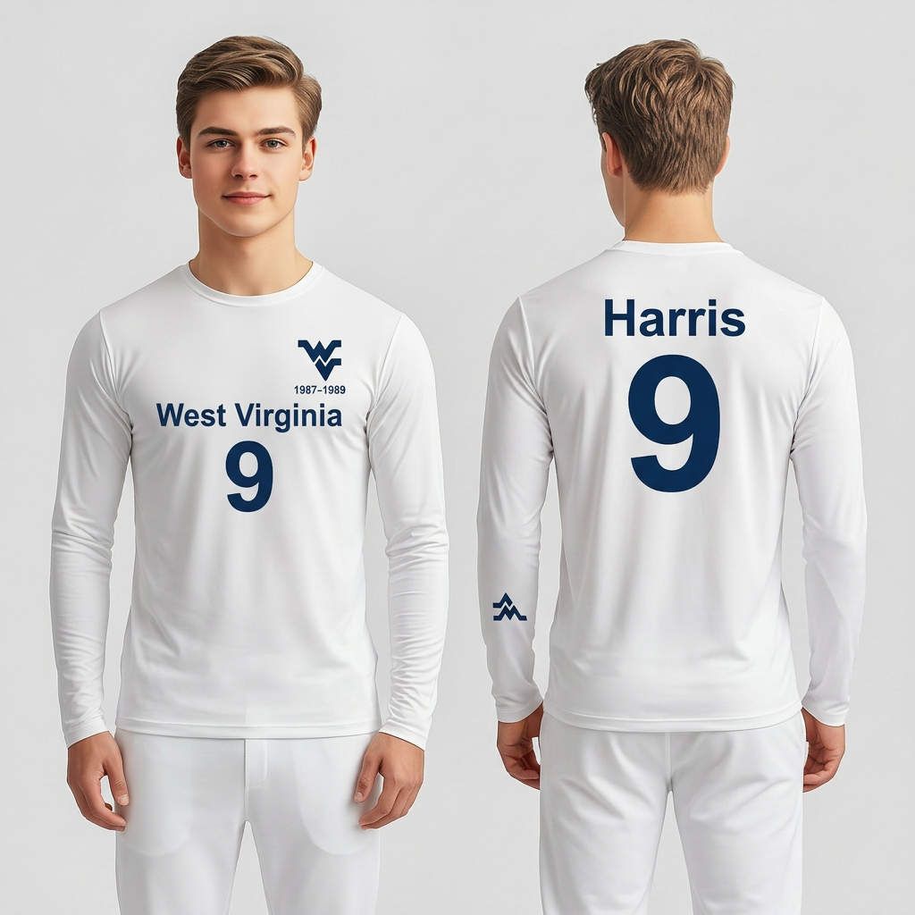 Licensed Men's/Unisex WVU White | Cooling Performance Long Sleeve Tee | “Major Harris” by Sassy Foot Fashion
