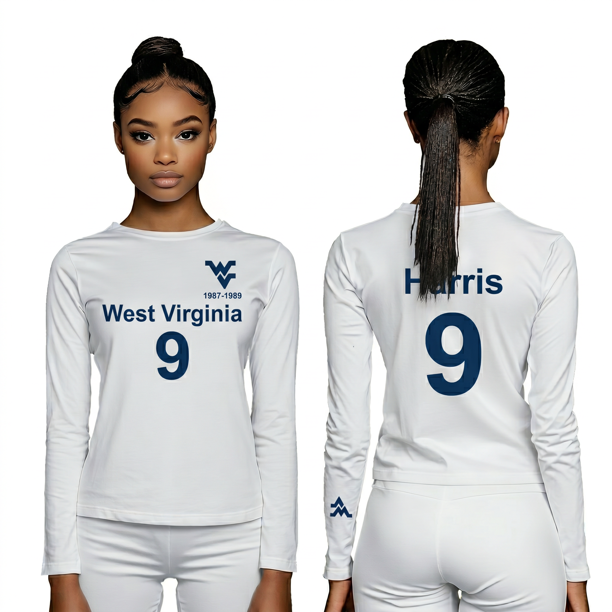 Licensed Women's WVU White | Cooling Performance Long Sleeve Tee | “Major Harris” by Sassy Foot Fashion