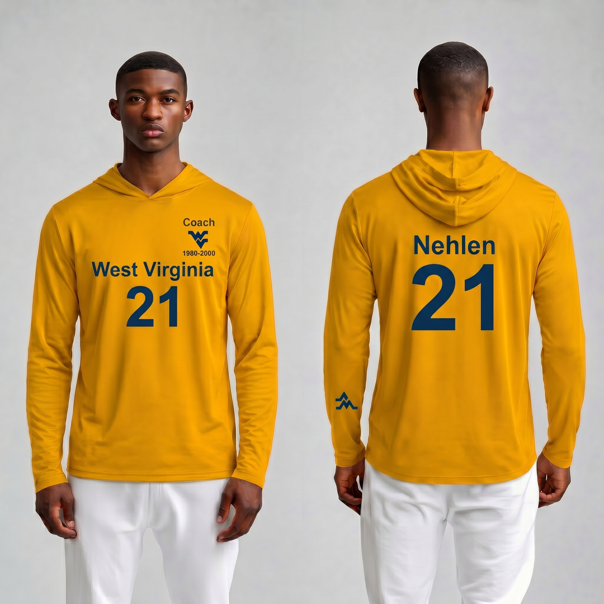 Licensed WVU Gold Cooling Performance Hooded Long Sleeve Tee (Men’s/Unisex) | “Don Nehlen” | Spring/Summer Collection | Sassy Foot Fashion