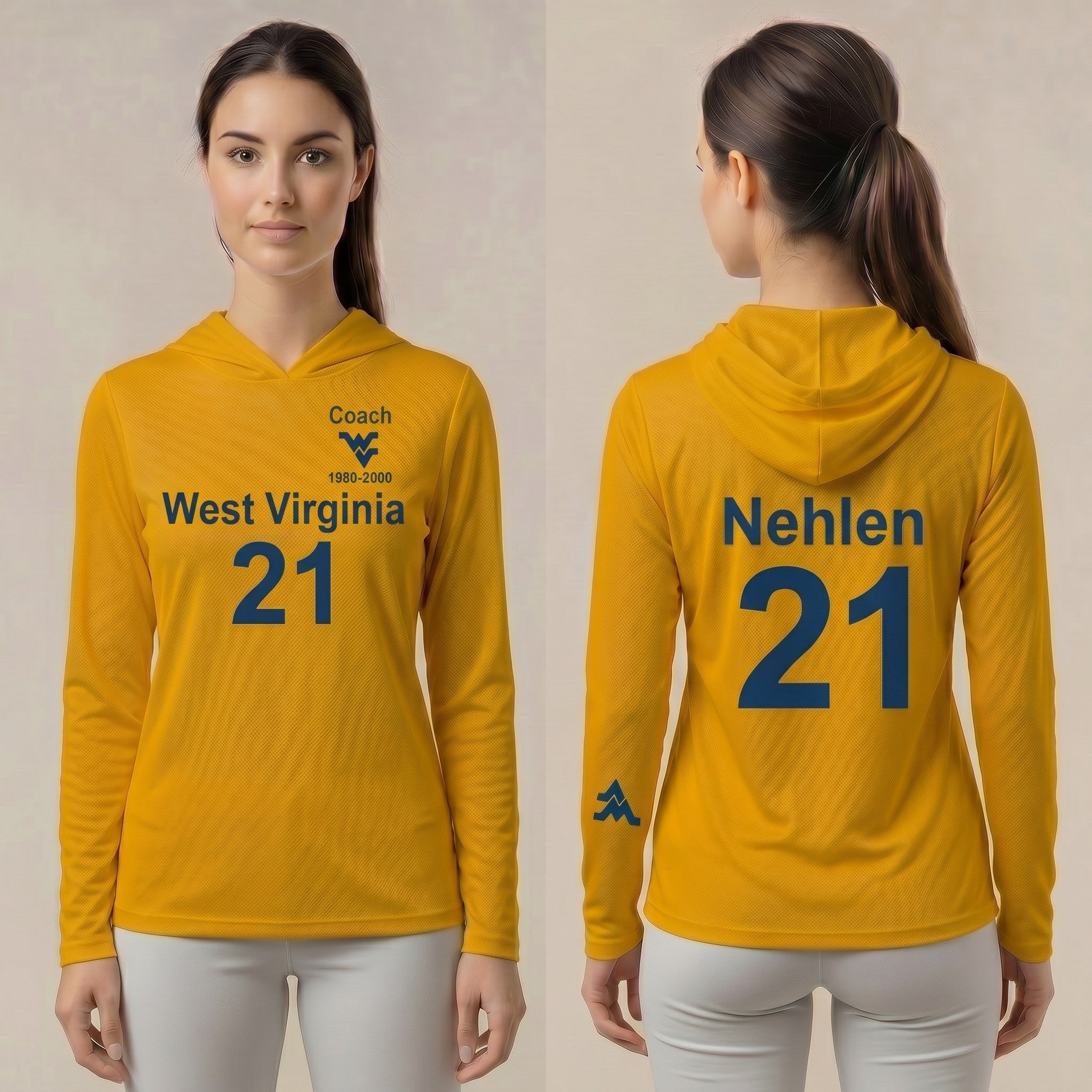 Licensed WVU Gold Cooling Performance Hooded Long Sleeve Tee (Women’s/Unisex) | “Don Nehlen” | Spring/Summer Collection | Sassy Foot Fashion