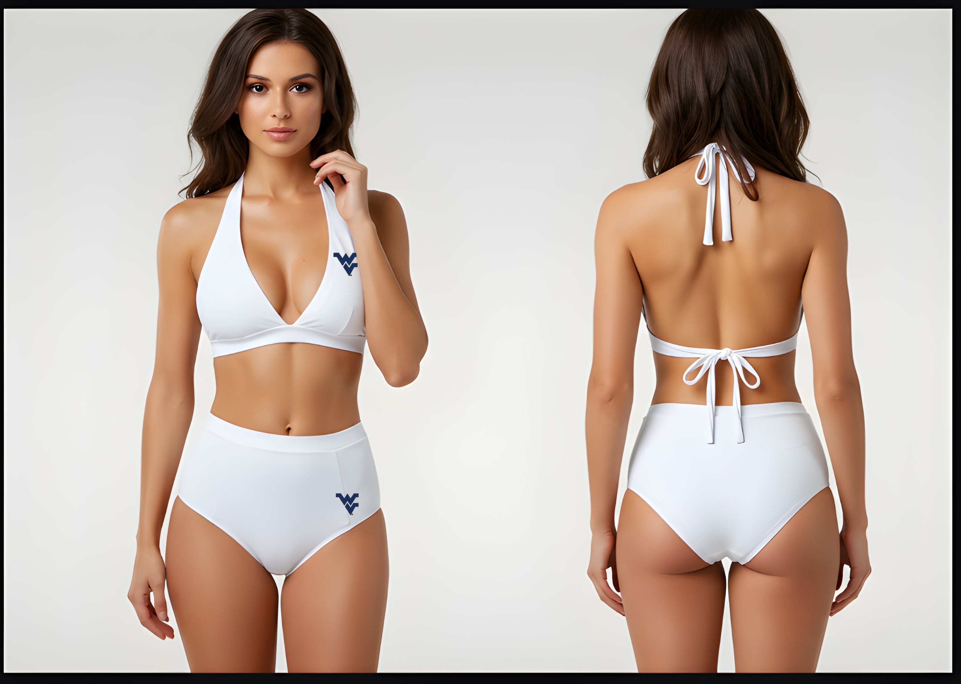WVU Mountaineers Classic White Retro Bikini Set by Sassy Foot Fashion